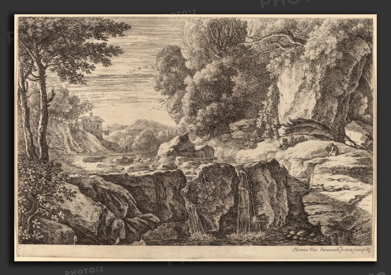 Herman van Swanevelt (Dutch, c. 1600 - 1655), The Small Waterfall, etching