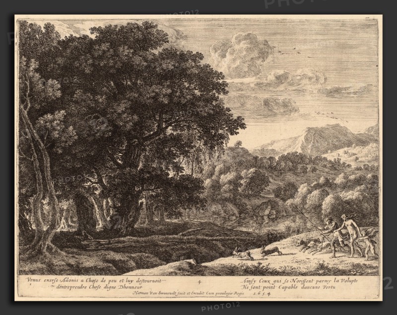 Herman van Swanevelt (Dutch, c. 1600 - 1655), Venus and Adonis Hunting, etching