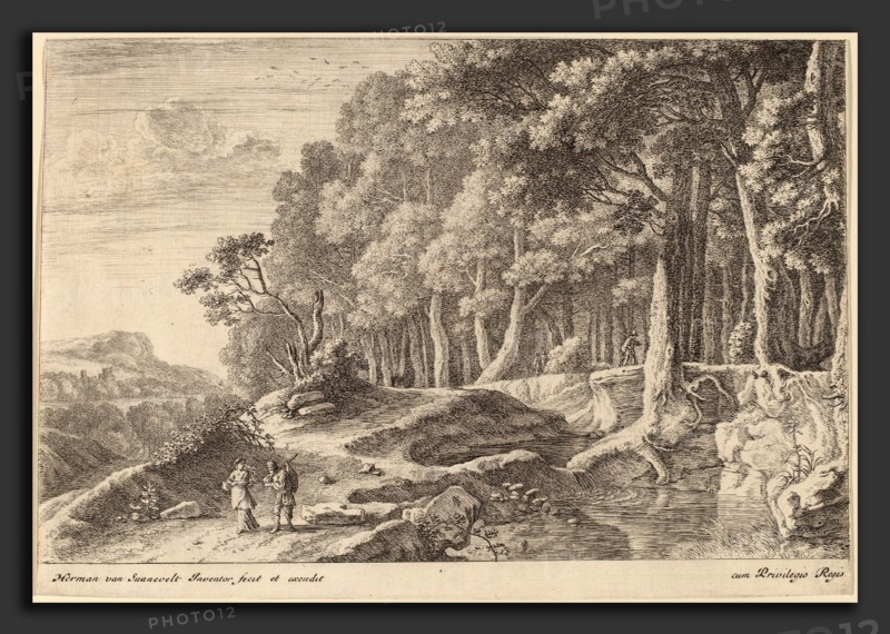 Herman van Swanevelt (Dutch, c. 1600 - 1655), Woods Bordered by a Stream, etching