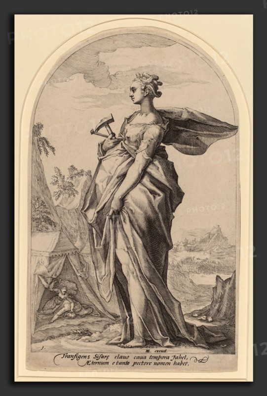 Jacob Matham after Hendrik Goltzius (Dutch, 1571 - 1631), Jael and Sisera, 1588, engraving on laid paper