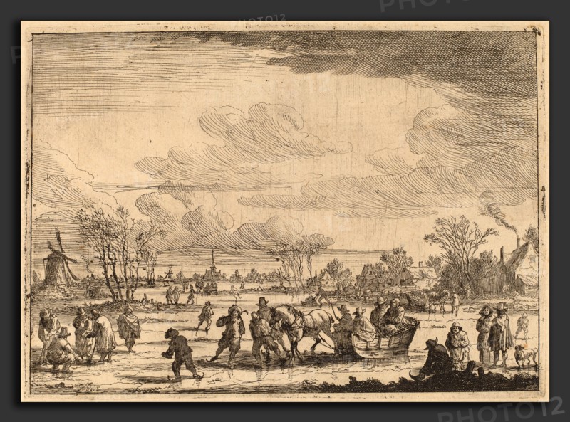 Peeter Bout (Flemish, 1658 - 1719), Ice Sleighs, etching