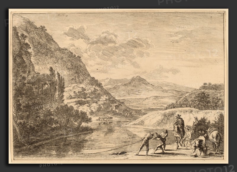 Jan Both (Dutch, 1615-1618 - 1652), Fishermen at the Tiber, near the Soracte, etching