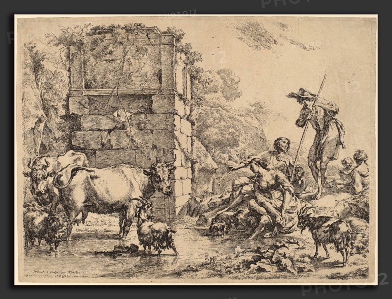 Nicolaes Pietersz Berchem (Dutch, 1620 - 1683), Cow Drinking, 1680, etching