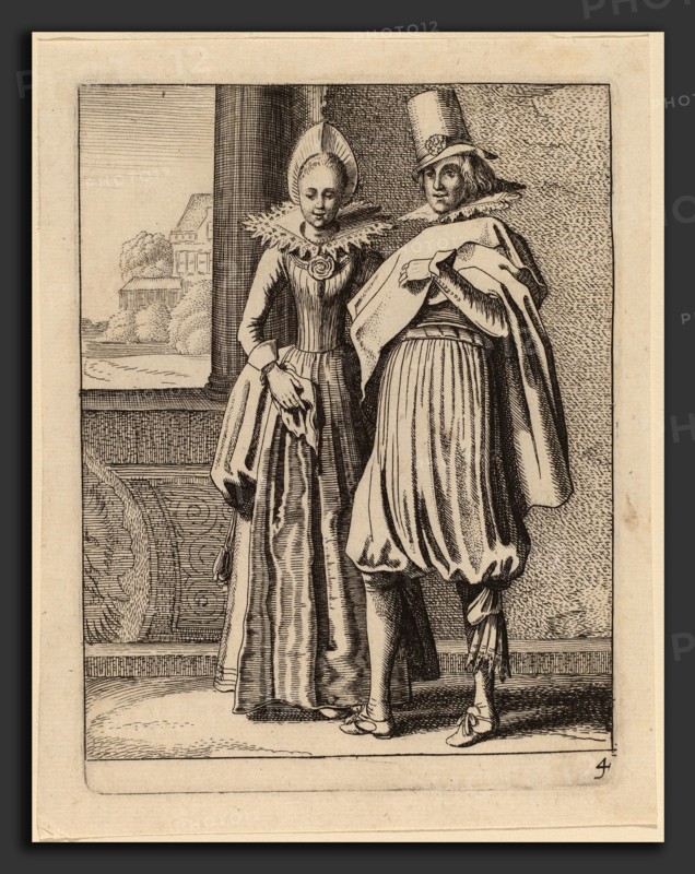 Jan van de Velde II (Dutch, 1593 - 1641), Two Figures in Costume, etching