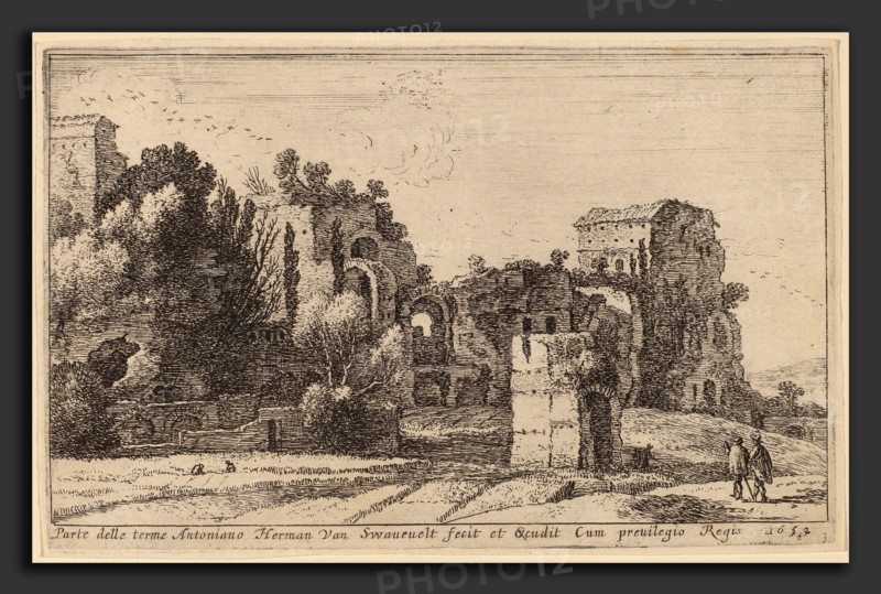 Herman van Swanevelt (Dutch, c. 1600 - 1655), The Baths of Caracalla, etching