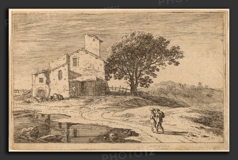 Herman van Swanevelt (Dutch, c. 1600 - 1655), Large Tree near a House, etching