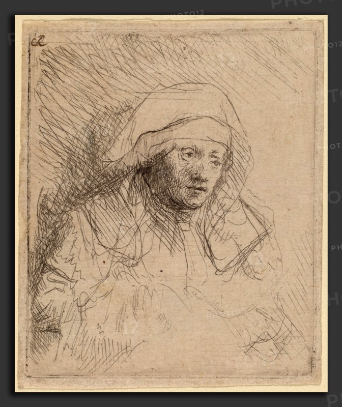 Rembrandt van Rijn (Dutch, 1606 - 1669), Sick Woman with a Large White Headdress (Saskia), c. 1641-1642, etching, with touches of drypoint