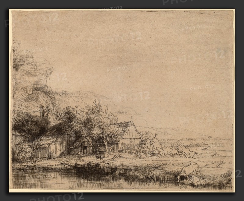 Rembrandt van Rijn (Dutch, 1606 - 1669), Landscape with a Cow, c. 1650, etching and drypoint
