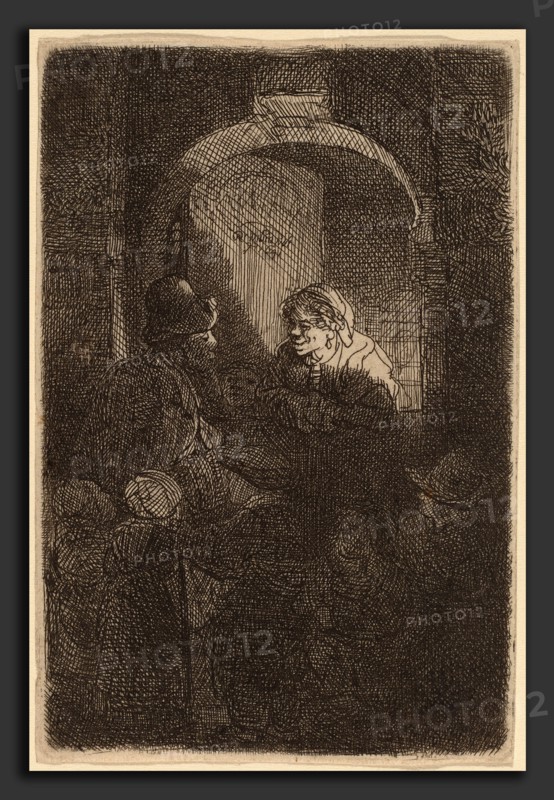 Rembrandt van Rijn (Dutch, 1606 - 1669), Woman at a Door Hatch Talking to a Man and Children (The Schoolmaster), 1641, etching