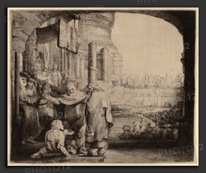 Rembrandt van Rijn (Dutch, 1606 - 1669), Peter and John Healing the Cripple at the Gate of the Temple, 1659, etching, drypoint and burin