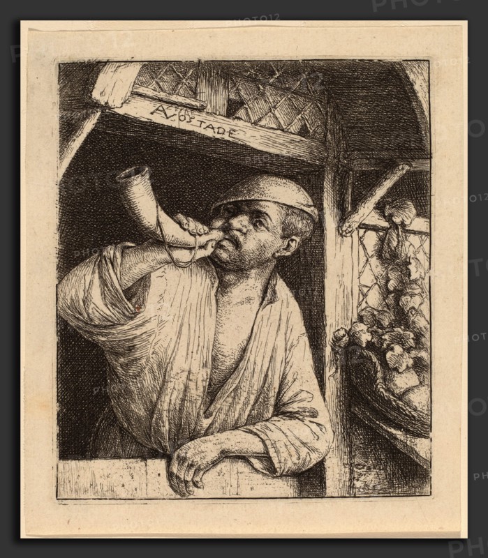 Adriaen van Ostade (Dutch, 1610 - 1685), Baker Sounding His Horn, probably 1664, etching