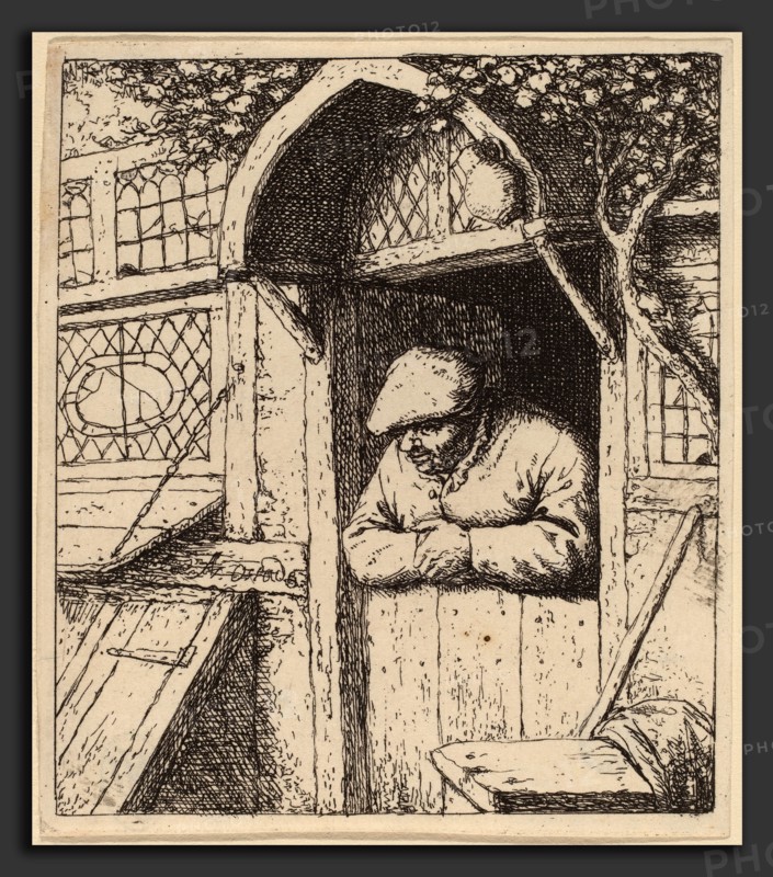 Adriaen van Ostade (Dutch, 1610 - 1685), Peasant Leaning on His Doorway, 1672, etching