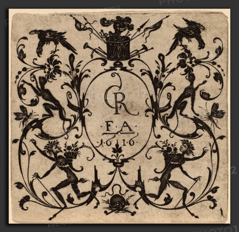 Master CR (Netherlandish, active c. 1616), Ornament with Grotesque, 1616, engraving