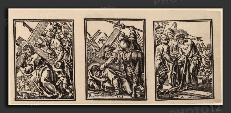 Christoffel Jegher after Anthonis Sallaert (Flemish, 1596 - 1652-1653), Three Scenes on the Road to Calvary, c. 1649, 3 woodcuts