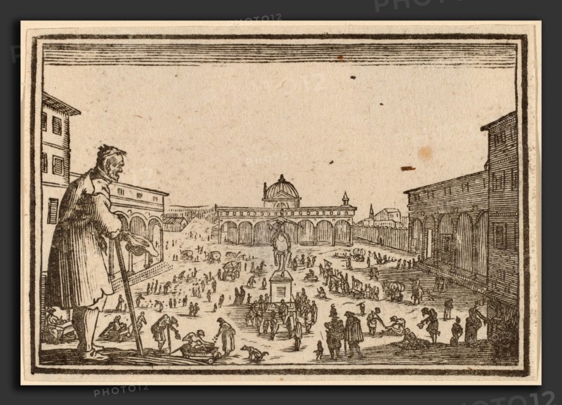 Edouard Eckman after Jacques Callot (Flemish, born c. 1600), Piazza SS. Annunziata, Florence, 1621, woodcut