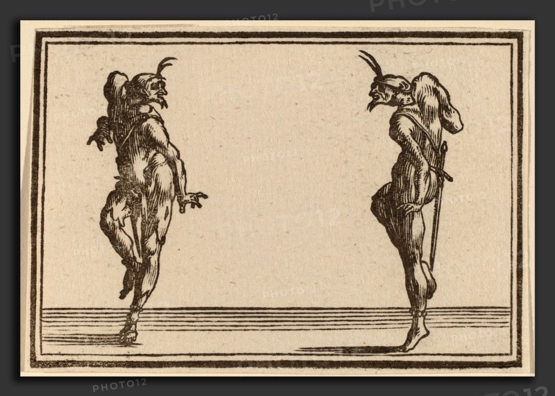 Edouard Eckman after Jacques Callot (Flemish, born c. 1600), Two Pantaloons Dancing, 1621, woodcut