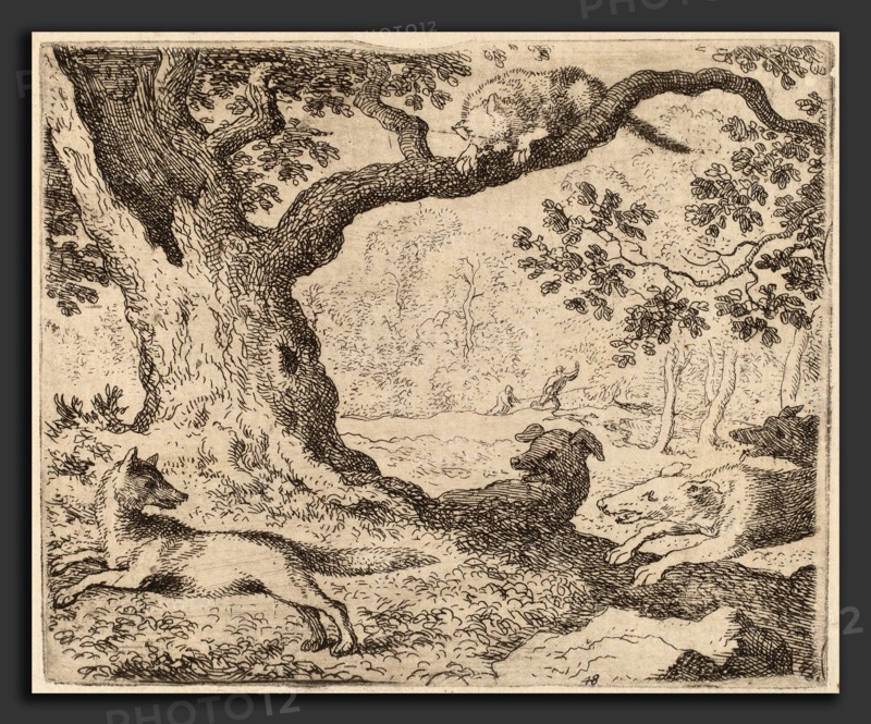 Allart van Everdingen (Dutch, 1621 - 1675), Reynard's Father and the Cat Pursued by Hounds, probably c. 1645-1656, etching