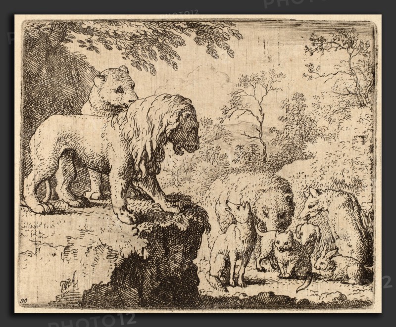Allart van Everdingen (Dutch, 1621 - 1675), The Lion Pardons Reynard before the Other Animals, probably c. 1645-1656, etching