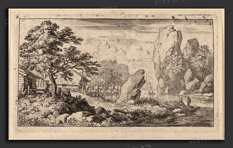 Allart van Everdingen (Dutch, 1621 - 1675), Pointed Boulder at the Bank of a River, probably c. 1645-1656, etching with engraving