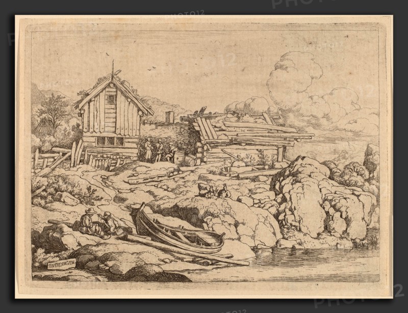 Allart van Everdingen (Dutch, 1621 - 1675), Boat at a River Bank with Three Goats, probably c. 1645-1656, etching