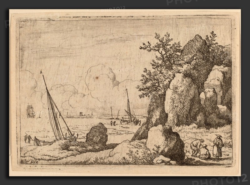 Allart van Everdingen (Dutch, 1621 - 1675), Seascape with Three Figures to the Right, probably c. 1645-1656, etching