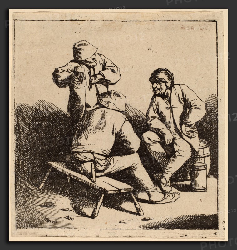 Cornelis Bega (Dutch, 1631-1632 - 1664), The Three Drinkers, etching