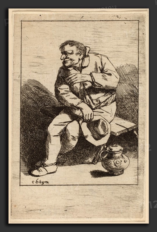 Cornelis Bega (Dutch, 1631-1632 - 1664), Sitting Man with His Hat in His Right Hand, etching