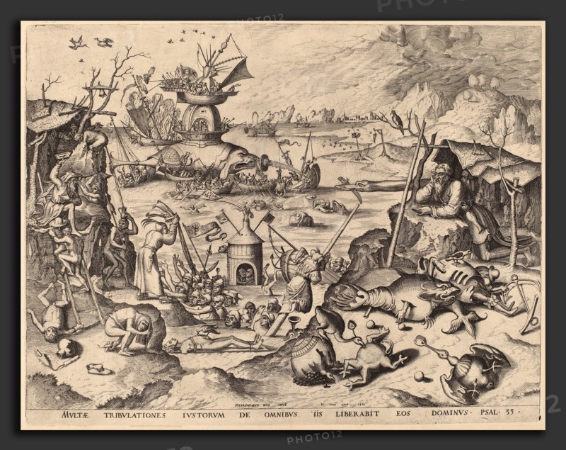 Netherlandish 16th Century after Hieronymus Bosch, Hieronymus Cock (publisher), The Temptation of Saint Anthony, 1561, engraving