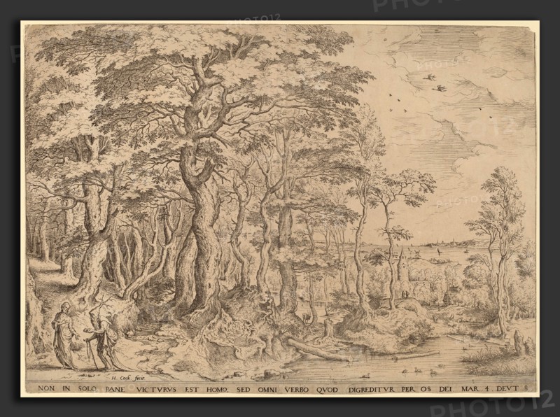 Hieronymus Cock after Pieter Bruegel the Elder (Flemish, c. 1510 - 1570), Landscape with the Temptation of Christ, etching
