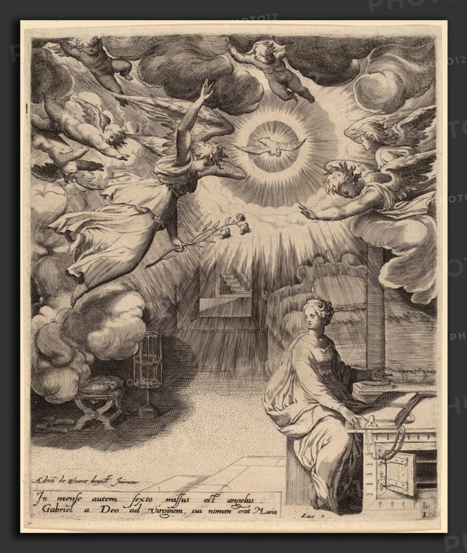 Adriaan de Weerdt (Flemish, c. 1510 - c. 1590), The Annunciation, 1573, engraving