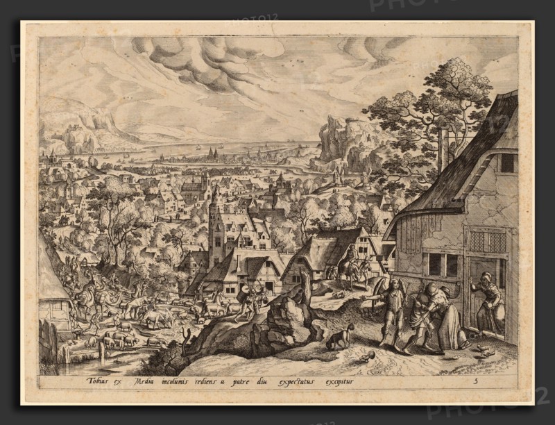 Gerard de Jode after Hans Bol (Flemish, 1509 or 1517 - 1591), Tobias Returns Home with His Bride, etching and engraving