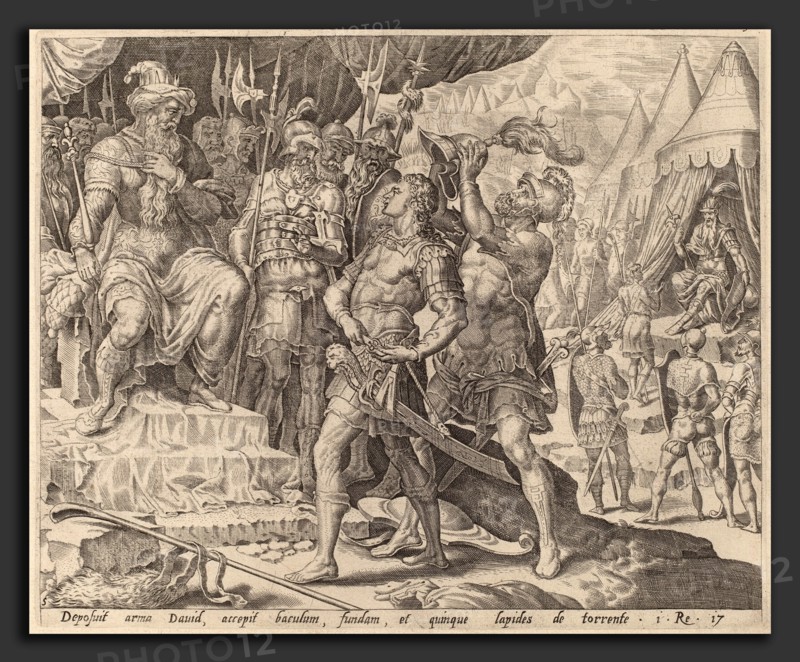 after Maerten van Heemskerck, David Armed before Saul, c.1556, engraving