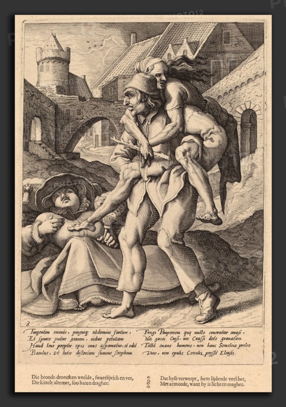 Workshop of Hendrik Goltzius after Karel van Mander I (Dutch, 17th century), Poverty is Easier to Bear Than Luxury, c. 1592, engraving on laid paper