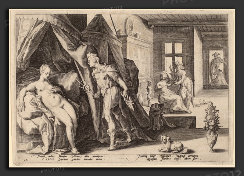 Dutch 16th Century after Hendrik Goltzius, Mercury Entering Herse's Room, 1590, engraving on laid paper