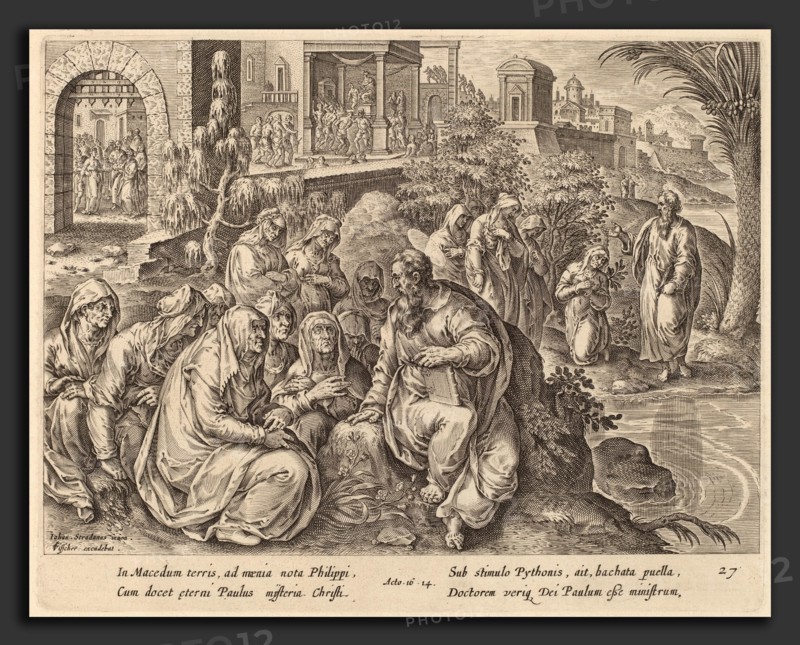 Philip Galle after Jan van der Straet (Flemish, 1537 - 1612), Saint Paul Speaks to the Women of Philippi by a River, engraving