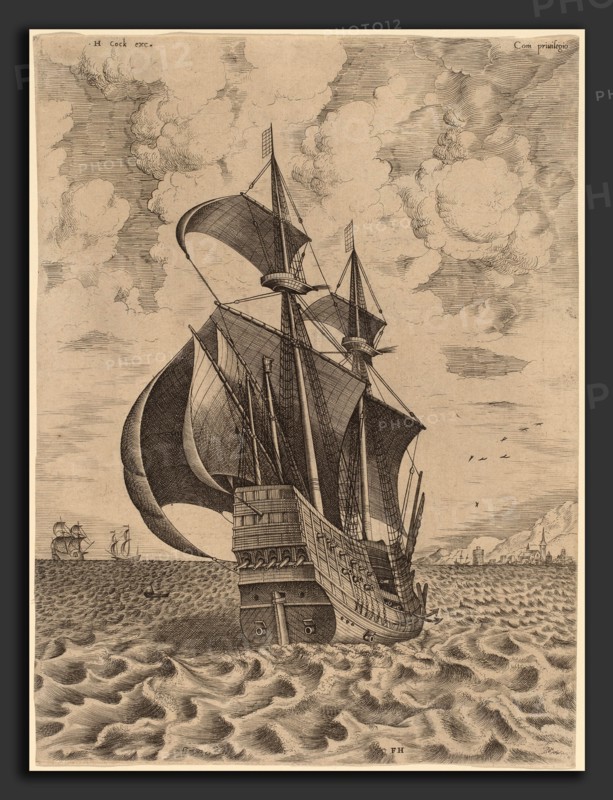 Frans Huys after Pieter Bruegel the Elder (Flemish, 1522 - 1562), Armed Four-Master Sailing towards a Port, 1565, engraving