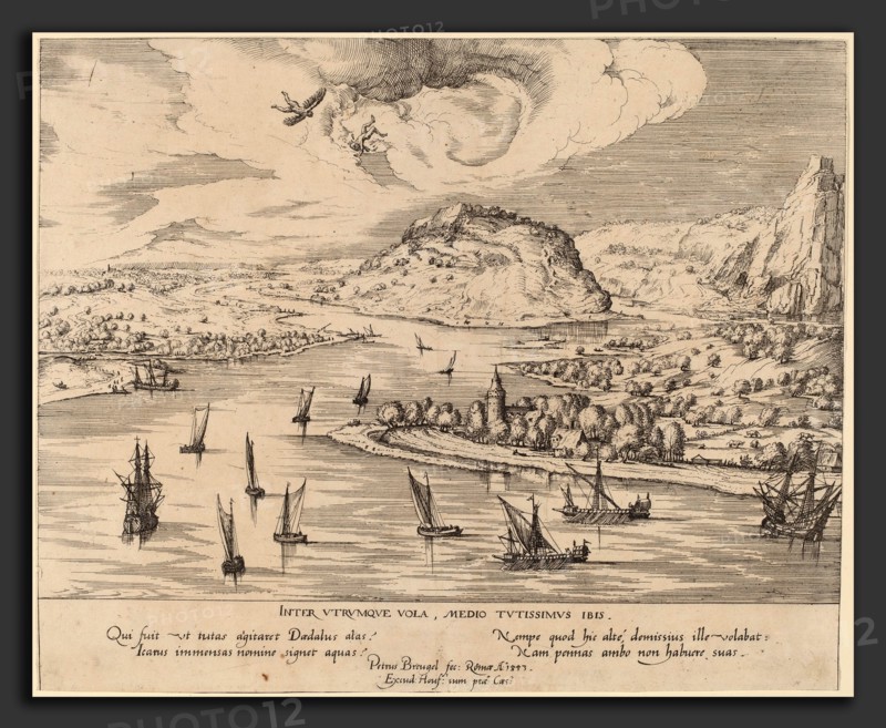 Simon Novellanus after Pieter Bruegel the Elder (German, active c. 1560-1590), River Landscape with the Fall of Icarus, 1553, etching and engraving
