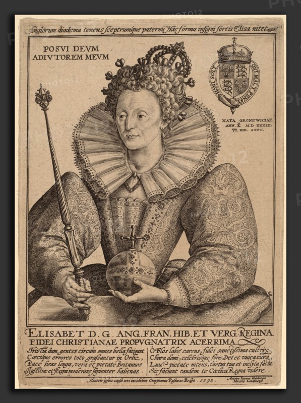 Crispijn de Passe I (Dutch, c. 1565 - 1637), Elizabeth, Queen of England, 1592, engraving
