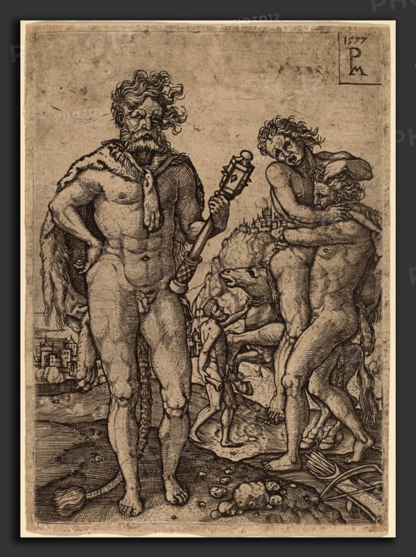 Peter Maes after Heinrich Aldegrever (Netherlandish, 1560 - active 1591), Hercules and Antaeus, 1577, engraving