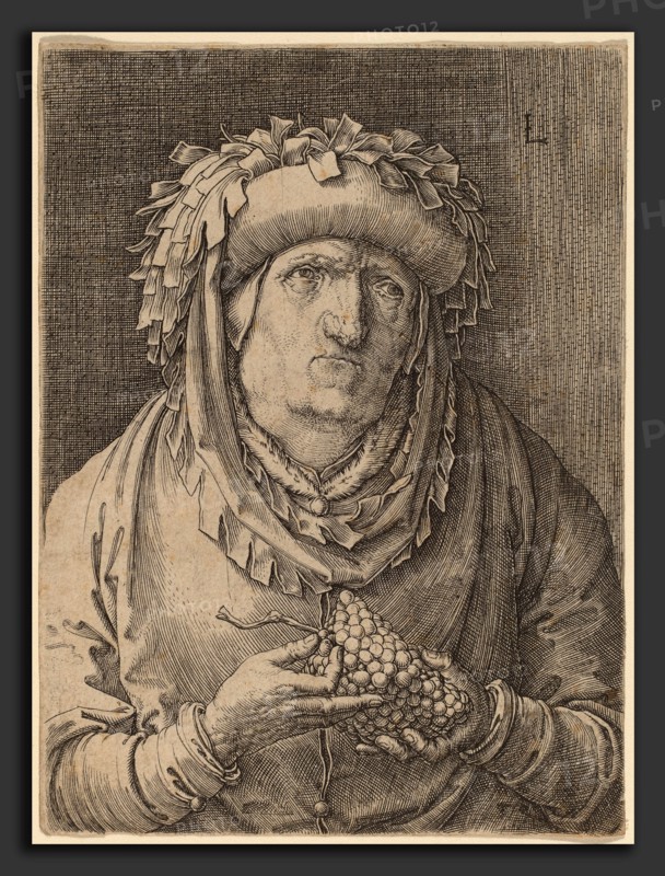 Lucas van Leyden (Netherlandish, 1489-1494 - 1533), The Old Woman with Grapes, c. 1523, engraving