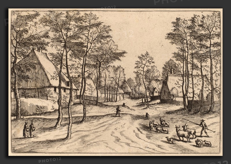 Johannes van Doetechum, the Elder and Lucas van Doetechum after Master of the Small Landscapes (Dutch, died 1605), Village Street, published in or before 1676, etching retouched with engraving
