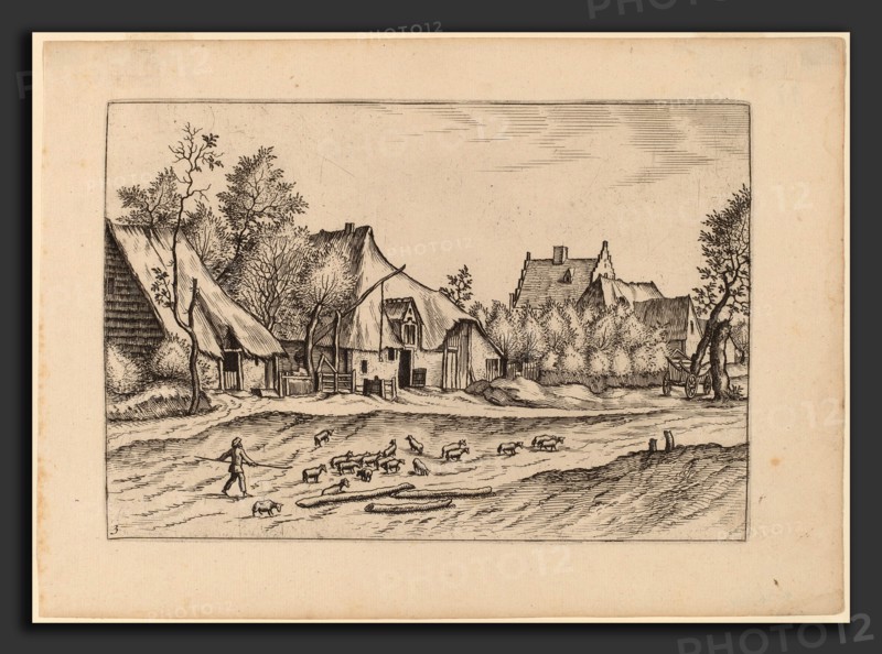 Johannes van Doetechum, the Elder and Lucas van Doetechum after Master of the Small Landscapes (Dutch, active 1554-1572; died before 1589), Farms in a Village, published in or before 1676, etching retouched with engraving