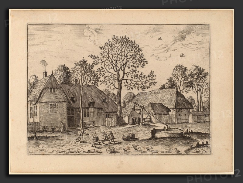 Johannes and Lucas van Doetechum after Master of the Small Landscapes (Dutch, died 1605), Farms with Draw Well, published in or before 1676, etching retouched with engraving
