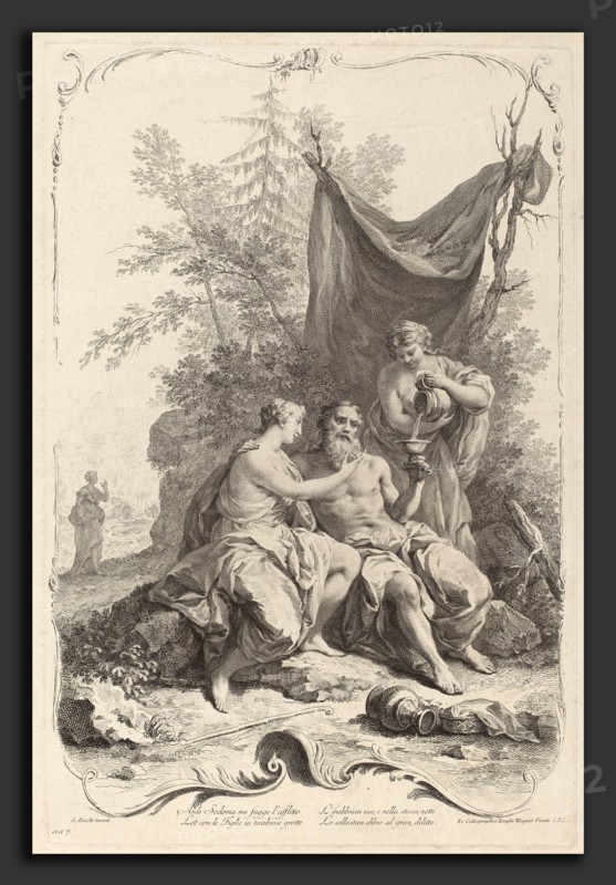 Joseph Wagner (publisher) after Giuseppe Zocchi (German, 1706 - 1780), Lot and His Daughters, c. 1745, etching and engraving on laid paper