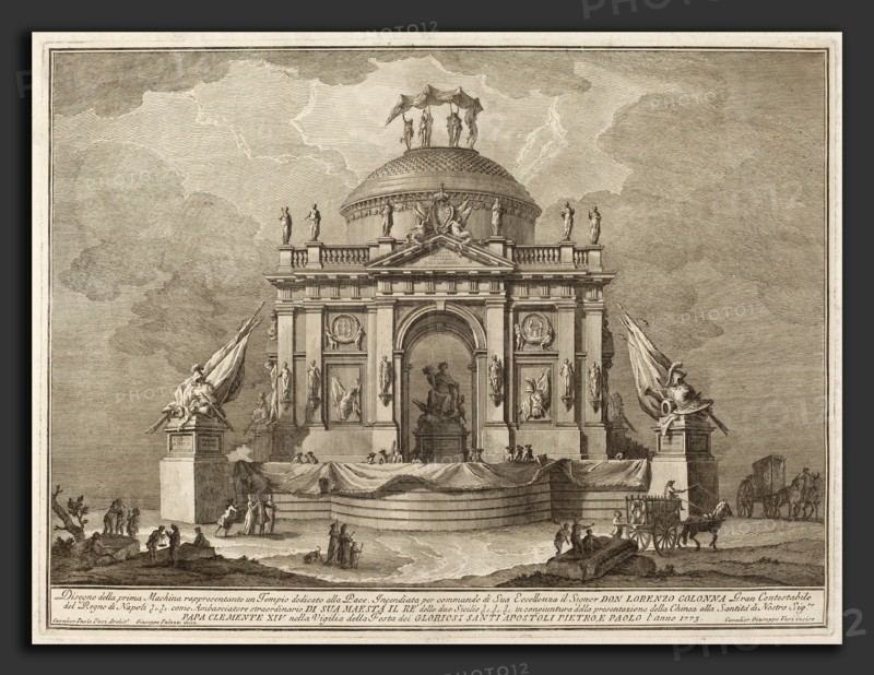 Giuseppe Vasi after Giuseppe Palazzi (designer) and Paolo Posi (architect) (Italian, 1710 - 1782), A Temple Dedicated to Peace, for the "Chinea" Festival, 1773, etching on laid paper