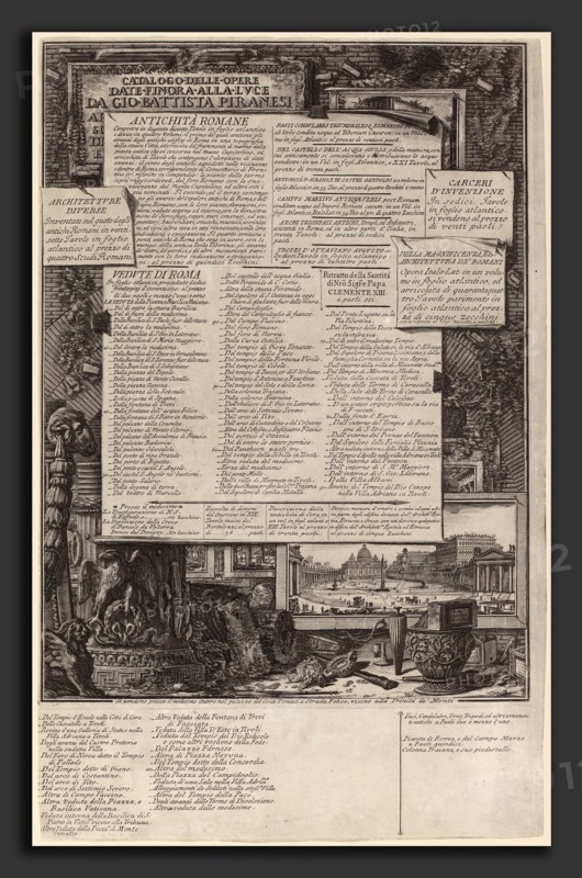 Giovanni Battista Piranesi (Italian, 1720 - 1778), Catalogo delle Opere, etching