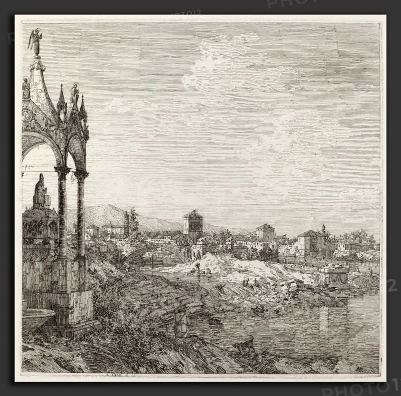Canaletto (Italian, 1697 - 1768), View of a Town with a Bishop's Tomb, c. 1735-1746, etching on laid paper
