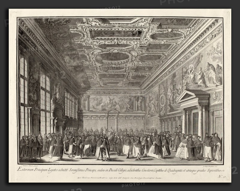 Giovanni Battista Brustolon after Canaletto (Italian, 1712 - 1796), Reception by the Doge of Foreign Ambassadors in the Sala del Collegio, 1763-1766, etching and engraving on laid paper