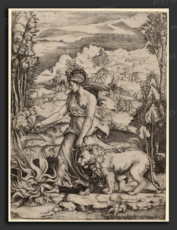 Marco Dente (Italian, c. 1493 - 1527), Fortitude, engraving