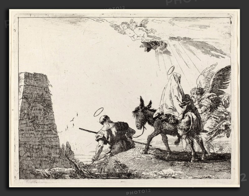 Giovanni Domenico Tiepolo (Italian, 1727 - 1804), The Flight with Obelisk at the Left, published 1753, etching